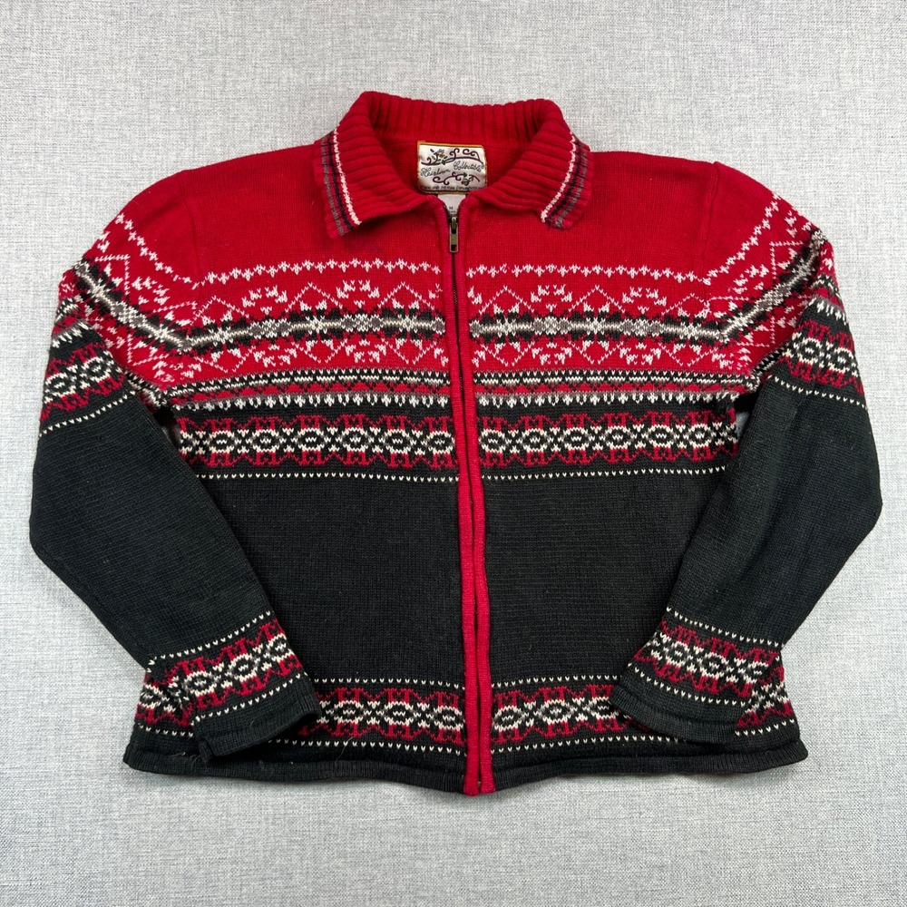 Vintage Y2K Heirloom Collectibles Sweater Fair Isle Full Zip Cardigan Women Med